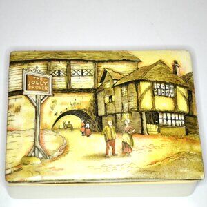 Vintage Ceramic Trinket Box English Scene Made In England Storage Decor